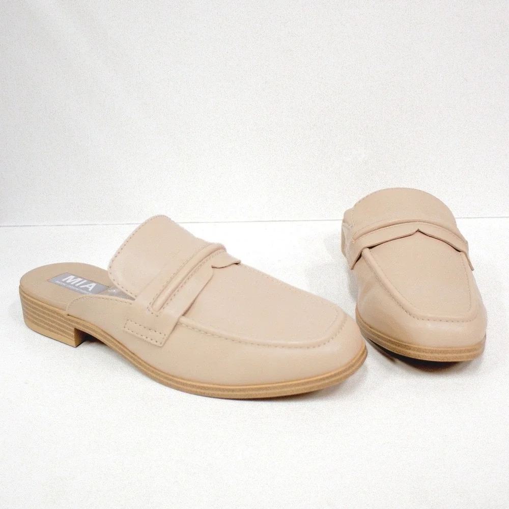 MIA Milia Beige Loafer Mule Women's Size 8 Slip-On Neutral Capsule Wardrobe Shoe